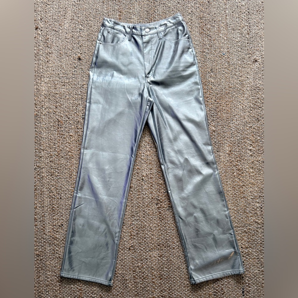 WHOWOREWHAT metallic silver straight leg jeans S27